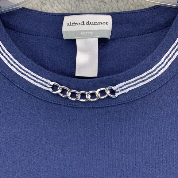 ALFRED DUNNER Womens Blouse Top Petite Small Blue Embellished Sailing Boat - Picture 5 of 10